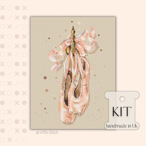 Ballet pointe schoenen Cross Stitch KIT pdf-grafiek, realistisch borduurpatroon van ballerina's dansschoenen, DIY meisje kinderkamer decor kunst