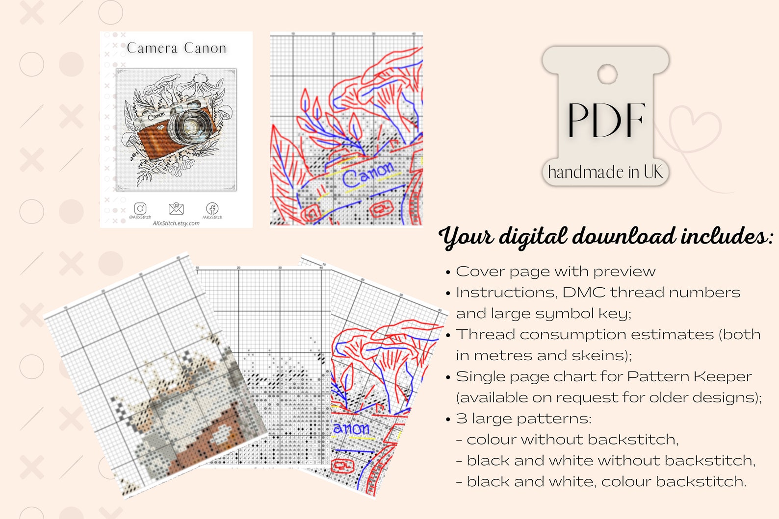 Canon Camera Cross Stitch PDF Pattern / Photographers Lens Embroidery ...