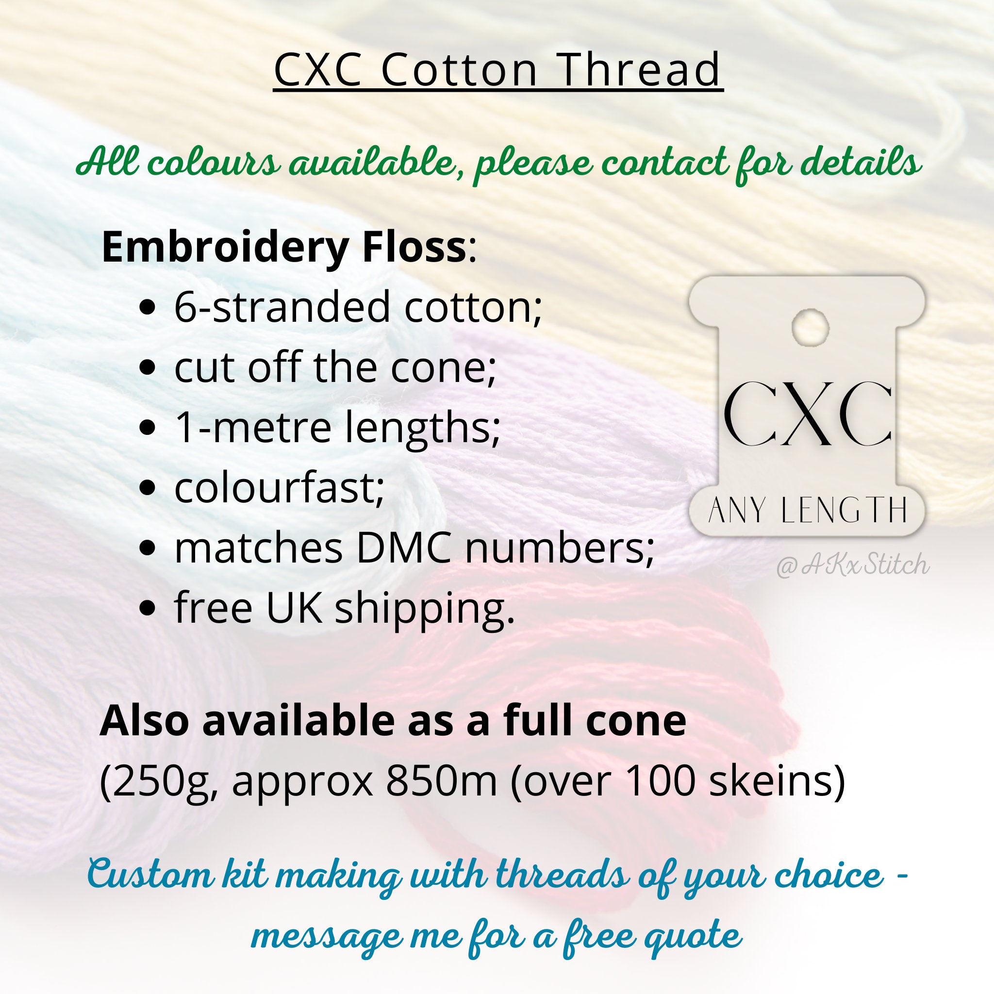 Filo Per Ricamo CXC 939 - Cotone Per Punto Croce, Abbinamento DMC, Blu Scuro, 40 Metri - Foto 3