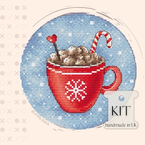 Heiße Schokolade Kreuzstich Kit PDF Stickmuster, gemütliches Getränk Weihnachten Stickmuster Kakaomilch Tasse, Winter Festliches Dessert schnell einfach Verzierung