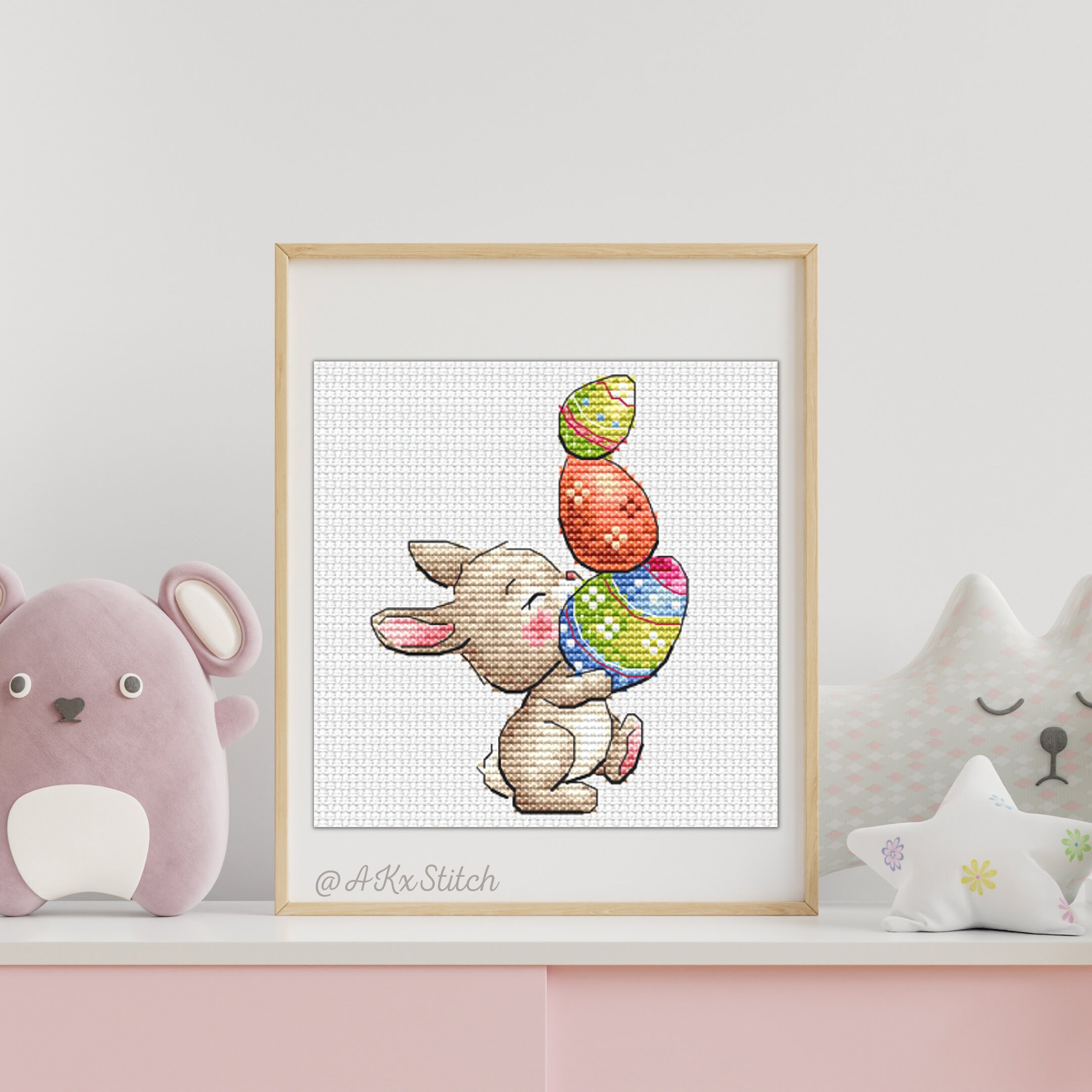 Easter Bunny With Chocolate Eggs Cross Stitch KIT PDF Chart, Colourful ...