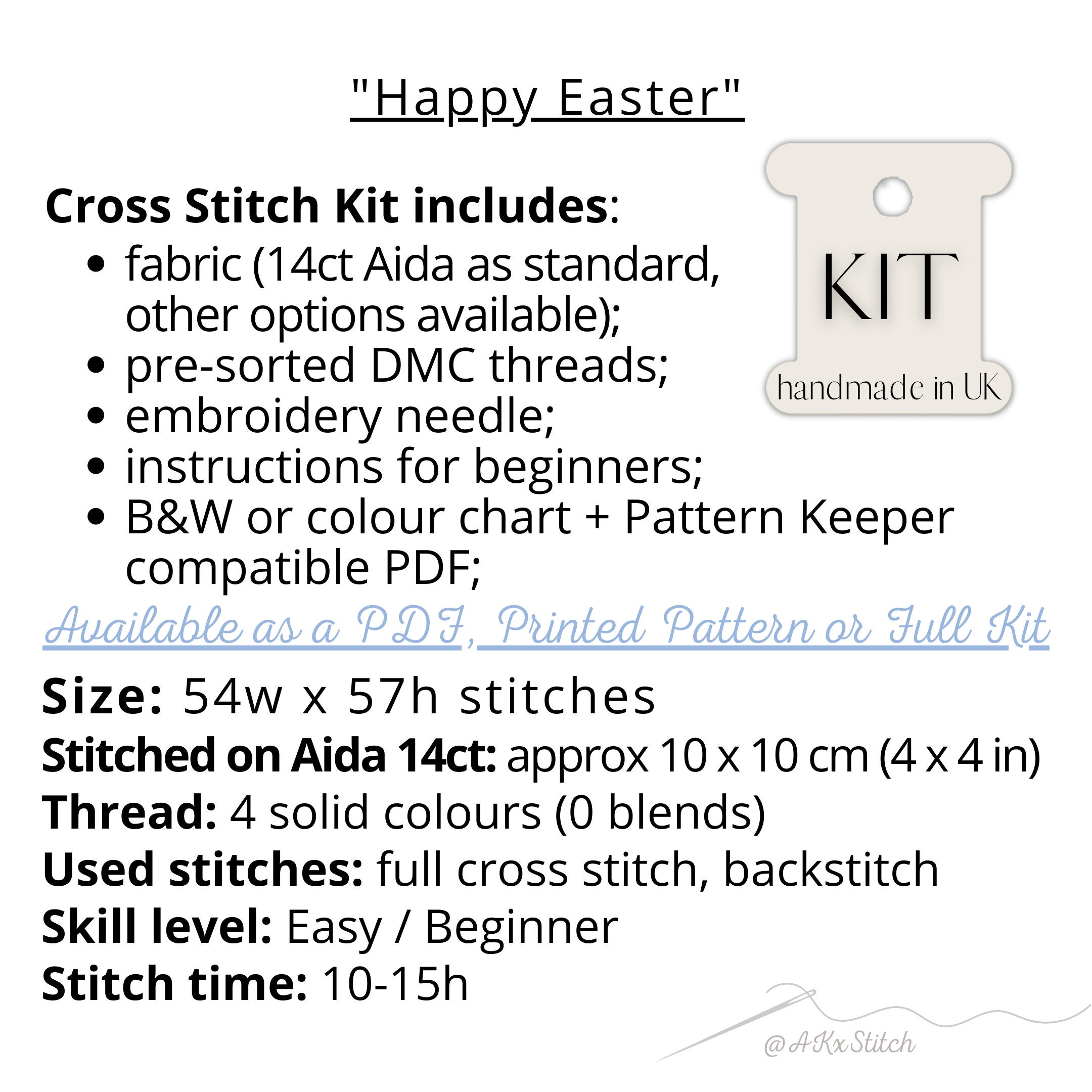Happy Easter Cross Stitch Kit PDF Chart, Cute Quick Spring Bunny Card ...