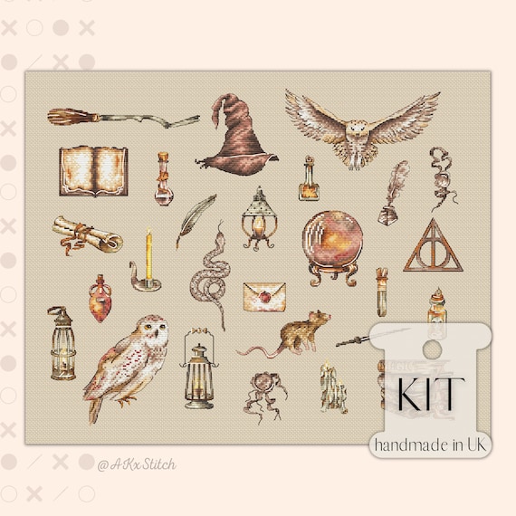 Personalized.Design Counted Cross Stitch Kits - Harry Potter: Magical  Creatures and Objects - Set of 5 DIY Embroidery Bookmarks