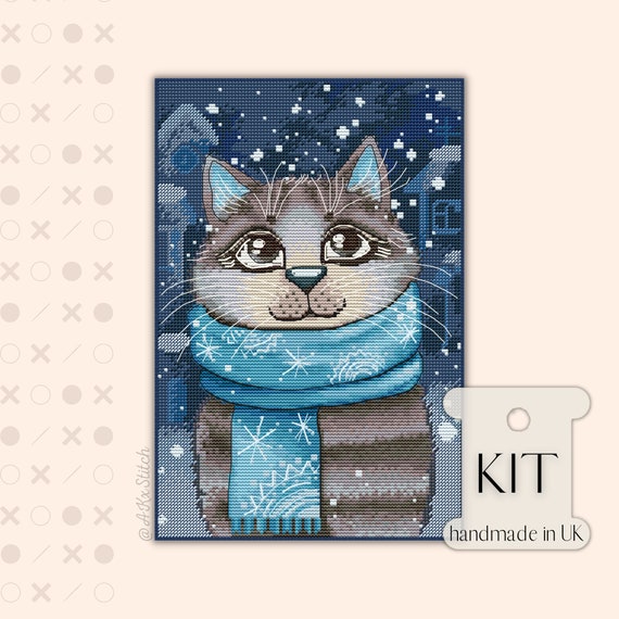 Winter Dream Cat Cross Stitch Kit Pdf Chart Cute Festive - Etsy