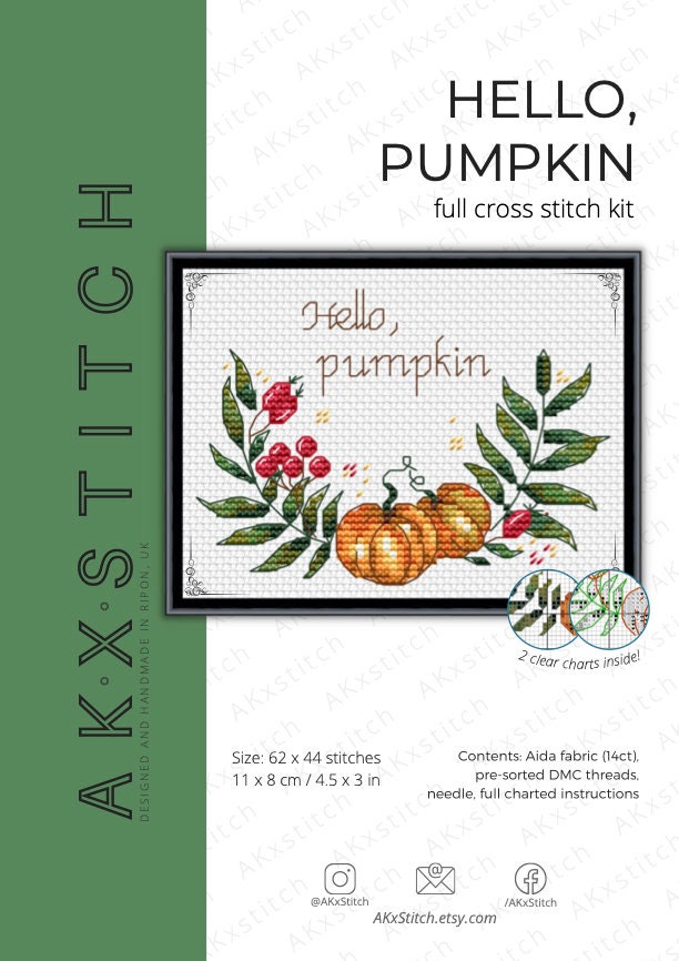 Hello Pumpkin Kreuzstich-Set Mit DMC-Garn – Herbstkranz, Für Türschild Oder Wanddekoration