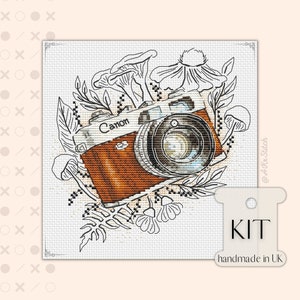 Borduurpakket camera / fotografen Canon-lens kruissteekpatroon en DMC-draden, borduurpakket voor beginners, cadeau voor fotoliefhebbers