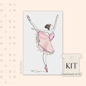 Ballet Dancer Cross Stitch Kit | Ballerina Dancing in Pink Tutu & Pointe Shoes Embroidery Pattern and Supplies, Gift for Girl Room Decor Art