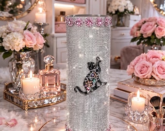 Playful Kitten Bling Vase – Pink Crystal Rhinestone Decor, Cute Glam Cat Lover Gift, Sparkle Home Accent