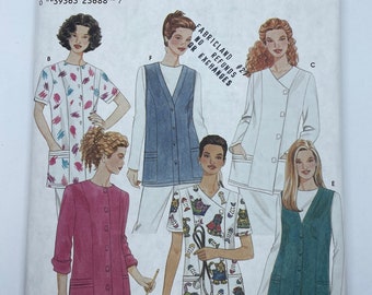 Simplicity 9046 | 1999 Scrub Top or Vest | Size KK (8-14) Bust 31.5-36 | Factory folded and complete sewing pattern