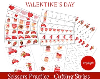 Valentines Scissors Cutting Practice, Cutting strips for fine motor skills, Montessori printables