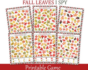 I Spy Fall Leaves Printable Game for Kids, Fall Preschool party activity, Thanksgiving party