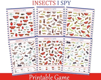 I Spy Insects, Bugs and Beetles Summer Printable Game for Kids, Preschool party activity, Nature study