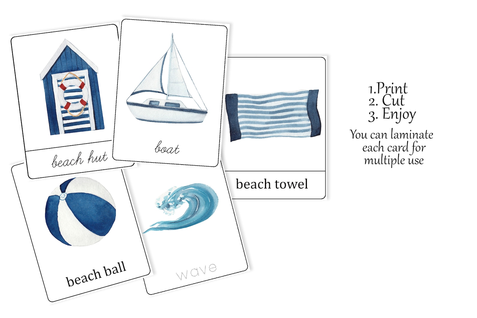 Summer Beach Flash Cards. Montessori 3 Part Cards. Nomenclature Cards ...
