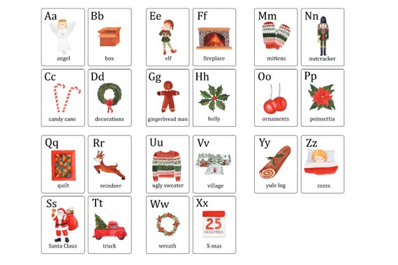 Buy Christmas Alphabet Cards, ABC Preschool Flash Cards, Printable