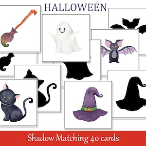 Halloween Shadow Matching Cards, Toddler Montessori Printable