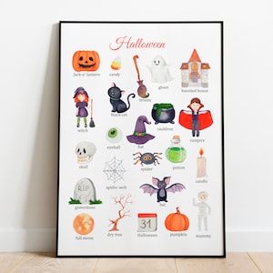 Poster Montessori di Halloween, Poster educativo, Stampabile di Halloween, decorazione della classe