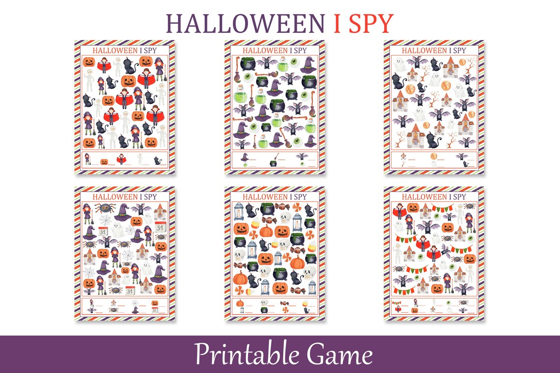 I Spy Halloween Printable Game for Kids, Fall Preschool Party Activity ...