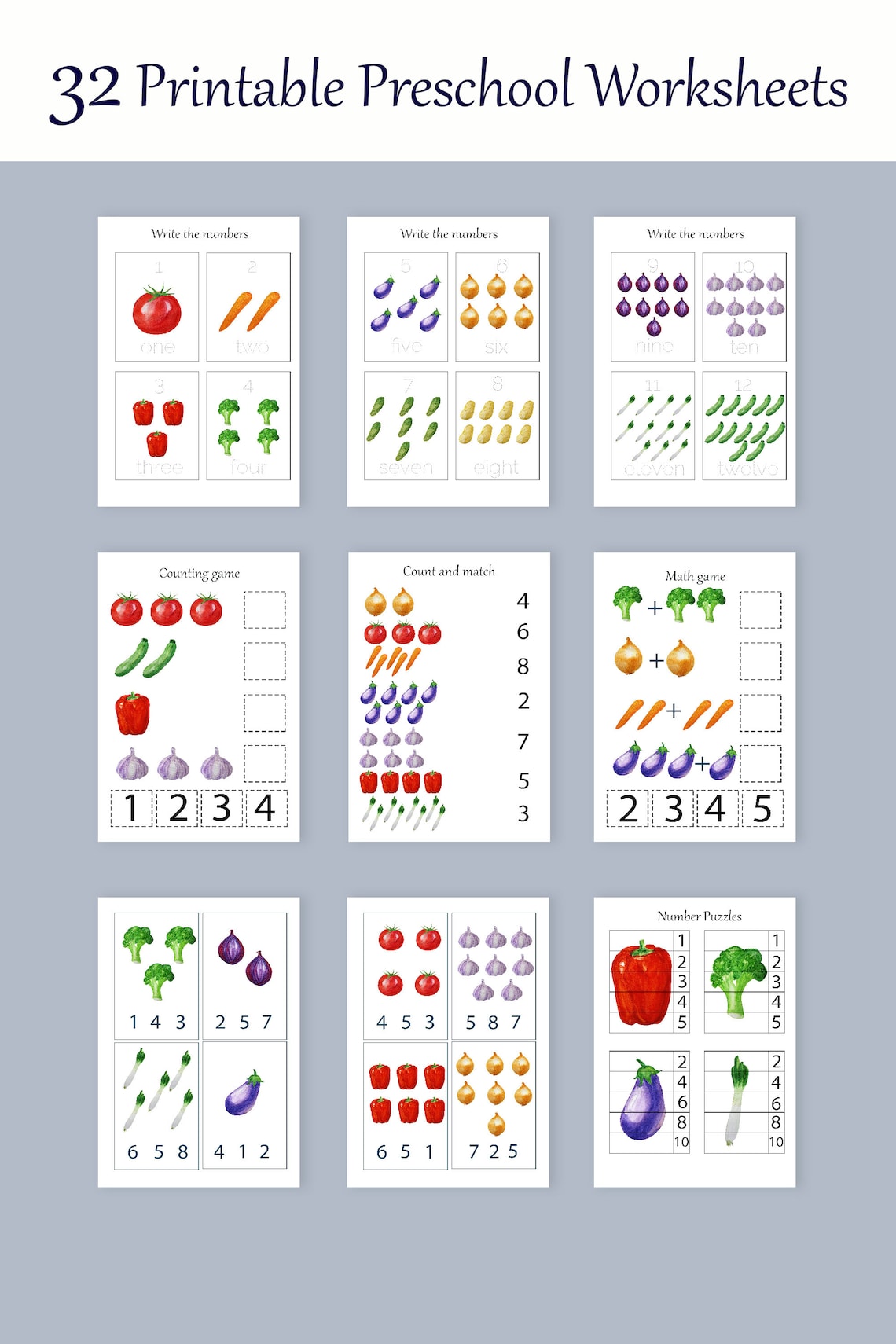 Vegetables Preschool Worksheets. Toddlers Activity Book. Montessori ...