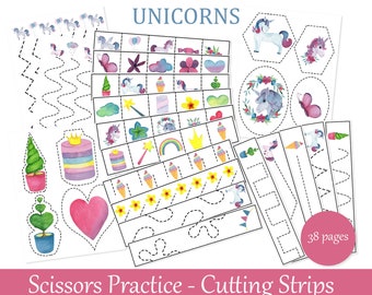 Unicorn Cutting Practice, Cutting strips for fine motor skills, Montessori printables