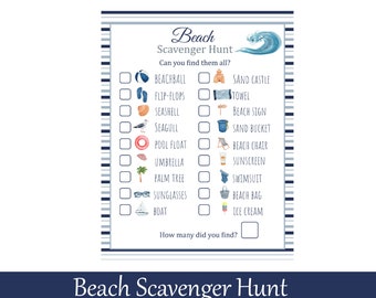Beach Scavenger Hunt, Summer Treasures Beach Activity for Kids, Printable game for kids