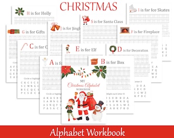 Christmas Alphabet tracing worksheets,  Letters writing practice, ABC preschool learning materials