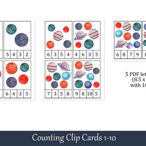 Planets Montessori Count and Clip Cards, Number 1 - 10, Flashcards ...