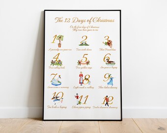 12 Days of Christmas, Twelve Days of Christmas, Educational Poster, Christmas printables, Christmas Home Decor, classroom decor