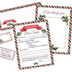 Kit Imprimible de Carta a Papá Noel, Plantilla de Carta de Papá Noel con Sobre, Querido Papá Noel, Lista de Deseos