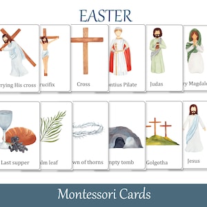 Tarjetas flash religiosas de Pascua, tarjetas Montessori de tres partes, tarjetas de nomenclatura de resurrección, aprendizaje bíblico