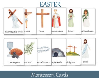 Religeous Easter flash cards, Montessori three part cards, Resurrection nomenclature cards, Bible learning