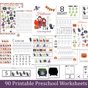 Halloween Printable Busy Book, Halloween Learning Pack, kids activity worksheets, montessori materials, math and literacy, flashcards, games