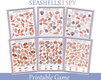 I Spy Seashells, Summer Beach Printable Game for Kids, Preschool party activity