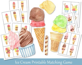 Ice Cream Printable Matching Game. Pattern Cards. Toddler activity.