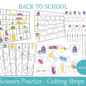 Scissors Cutting Practice Back to School, Cutting strips for fine motor skills, Montessori printables, School Supplies