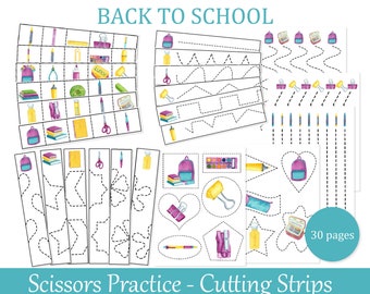 Scissors Cutting Practice Back to School, Cutting strips for fine motor skills, Montessori printables, School Supplies