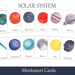 Planets and Solar System Montessori three part cards. Nomenclature cards. Flash Cards. Printable Educational Materials