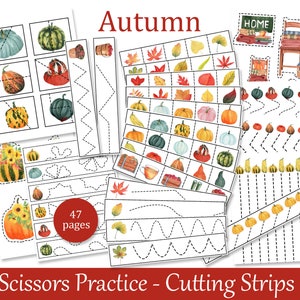Autumn Scissors Cutting Practice, Cutting strips for fine motor skills, Montessori printables