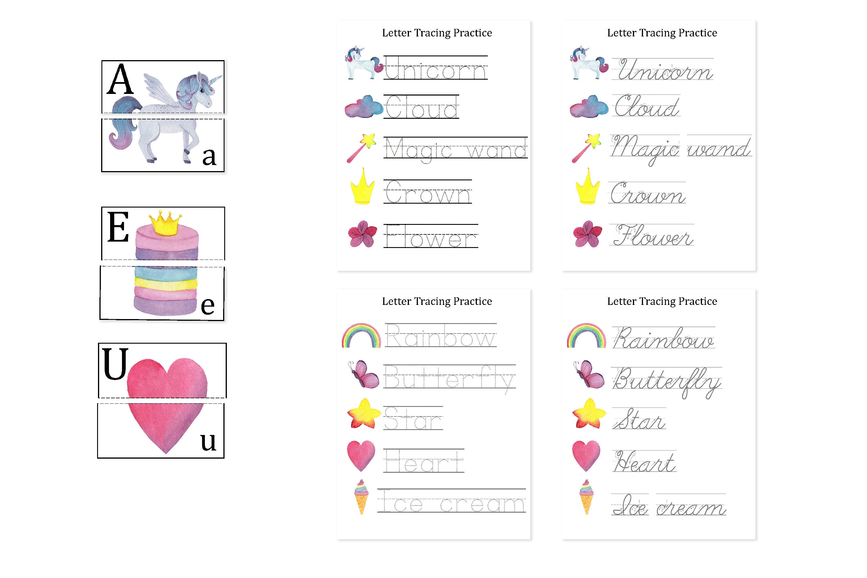 unicorn preschool learning pack worksheets montessori etsy