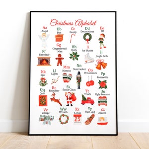 Alfabeto de Navidad Póster Montessori, Póster Educativo, IMPRIMIBLES de Navidad ABC, decoración del aula