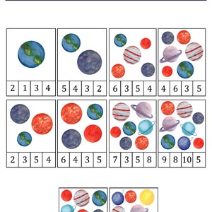 Planets Montessori Count and Clip Cards, Number 1 - 10, Flashcards ...