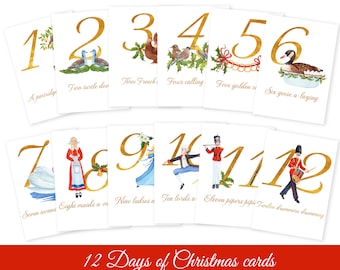 12 Days of Christmas printable cards, Nomenclature cards, Printable Educational Materials, Christmas gift tags, Printable Christmas Art