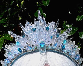 Crystal Ice Crown: Snow queen Winter Fairy Icicle Tiara with real Quartz Crystal