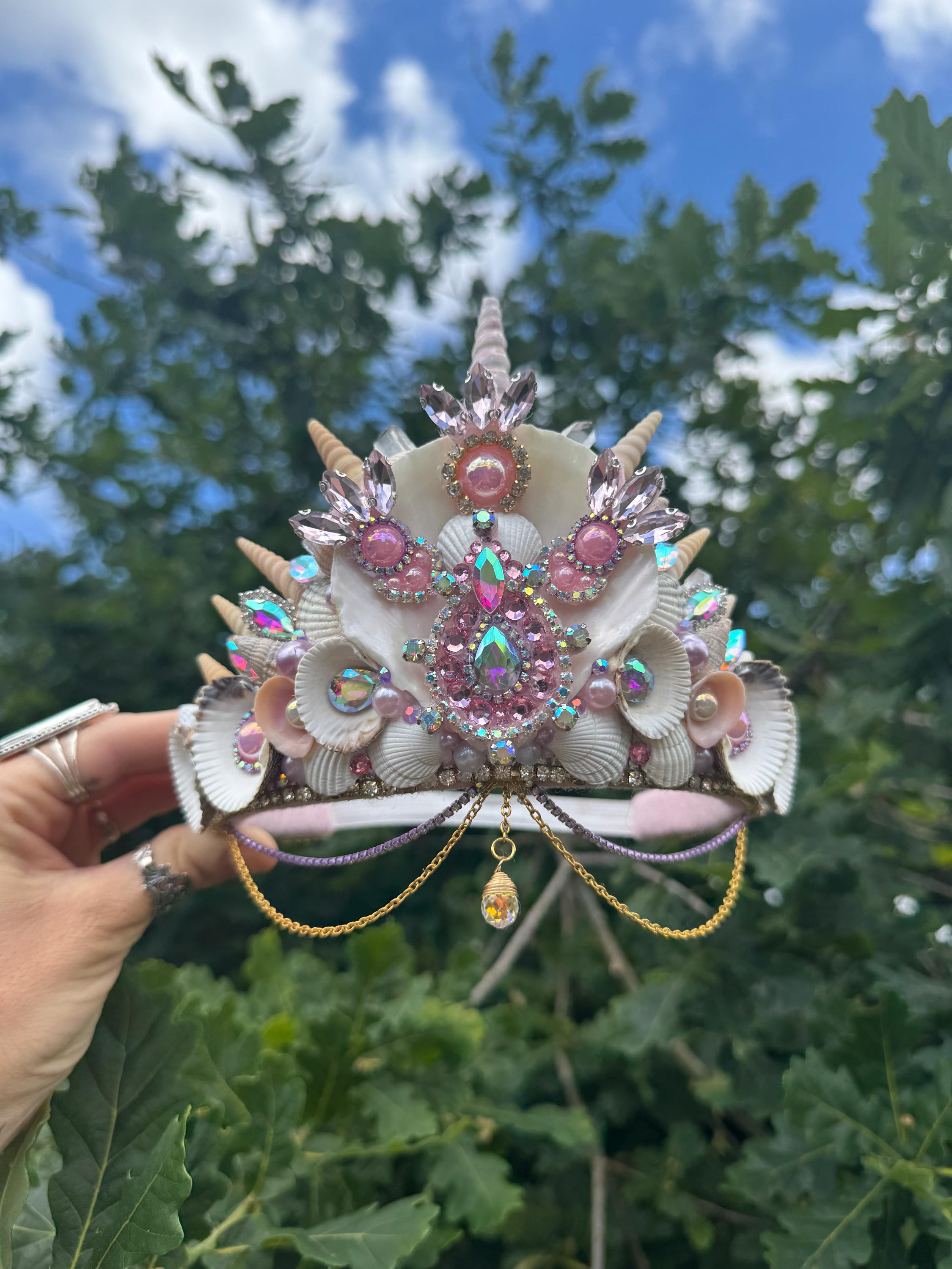 Handmade sea glass, shell & ab quartz crystal mermaid fairy cosplay crown tiara il_fullxfull.2220546391_2ueh.jpg main image 4
