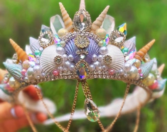 Pastel Mermaid Shell Crystal Crown