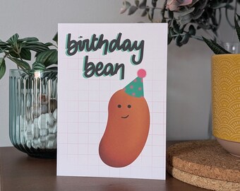 Birthday Bean / Greeting Card / Baked Bean / Party Hat / Cute / Funny / Colourful / A6