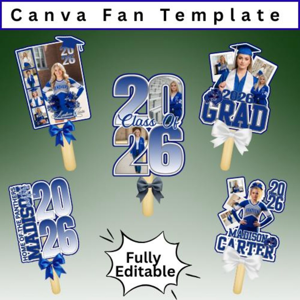 Graduation Photo Fan Template Bundle | Canva Editable, Class of 2026 ...