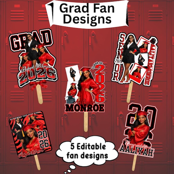 Editable Graduation Fan Templates | Class of 2026 Canva Bundle (Digital Download)
