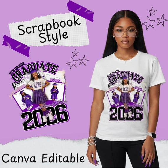 5th Grade Graduation Shirt Template, Scrapbook Style Graduate Photo Grad (Instant Download)