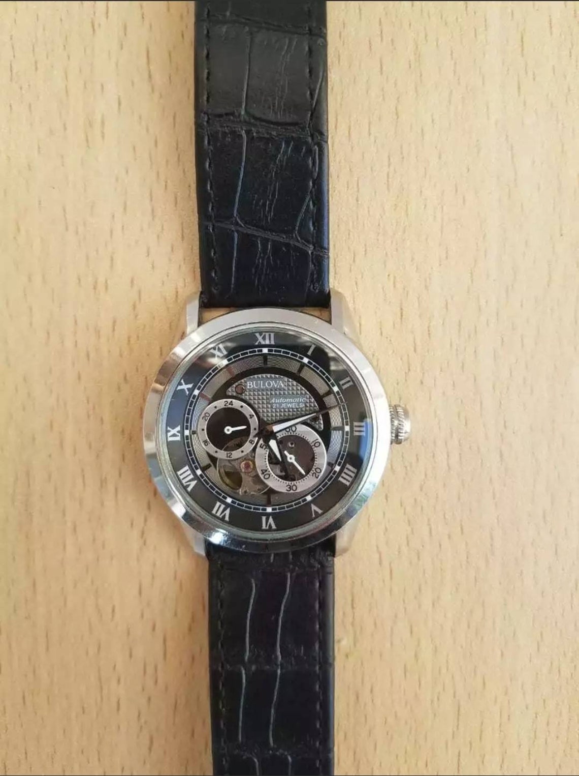 Bulova Automatic 21 Jewels 96A135 Black and Grey Dial Black Etsy