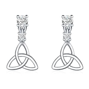 Celtic Knot Irish Earrings, Irish Jewelry, Trinity Knot.925 Sterling Silver, Zirconia Gemstones
